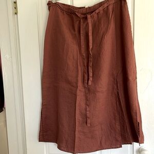 Eileen Fisher Organic Linen Midi Wrap Skirt, Russet PL (Petite Large)